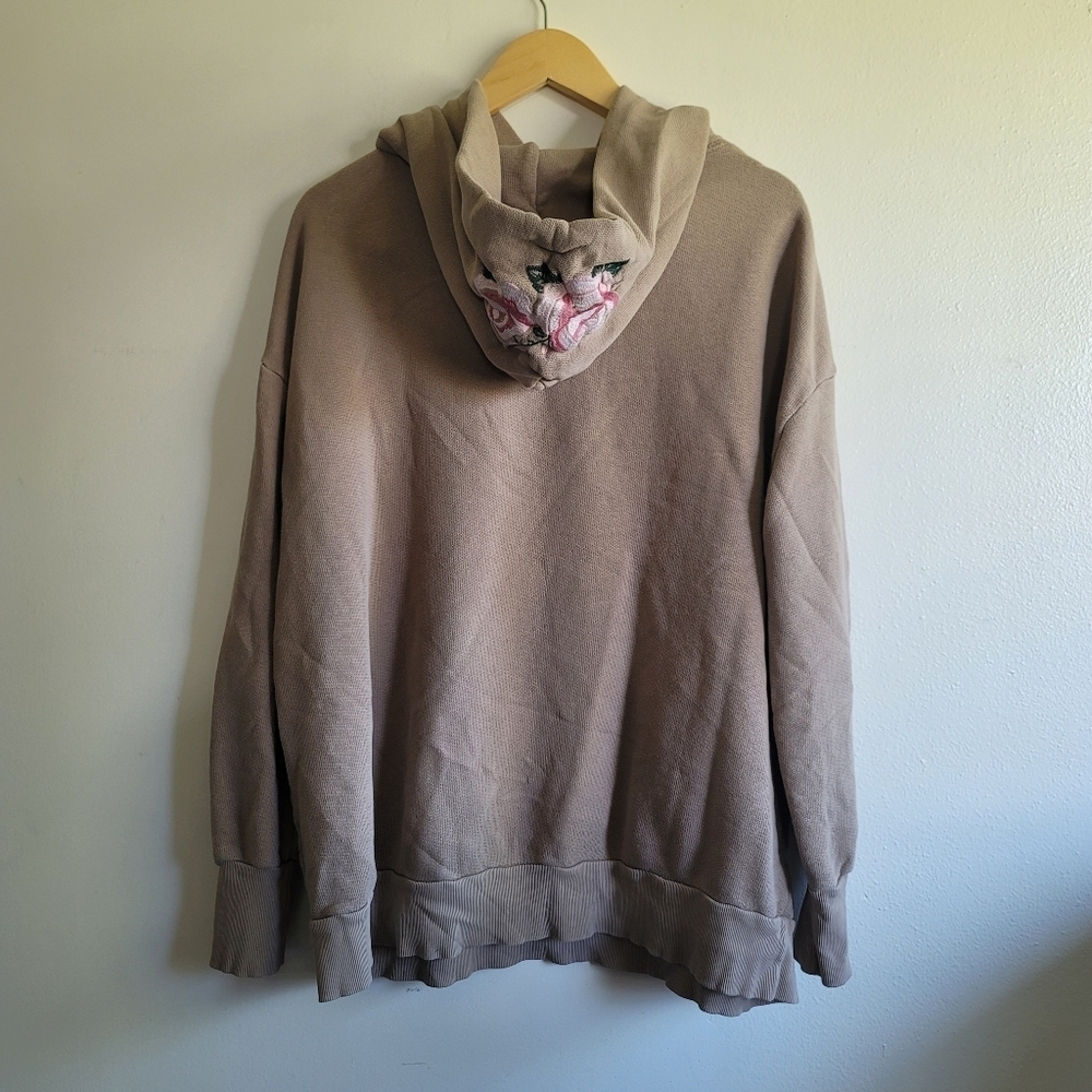 Wildfox, Oversized Colorblock Embroidered Roses Hoodie, Brown/Cream/Pink, Size M — image 4 of 8